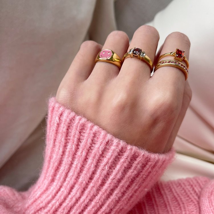 Gold Gem Stone Ring / Pink