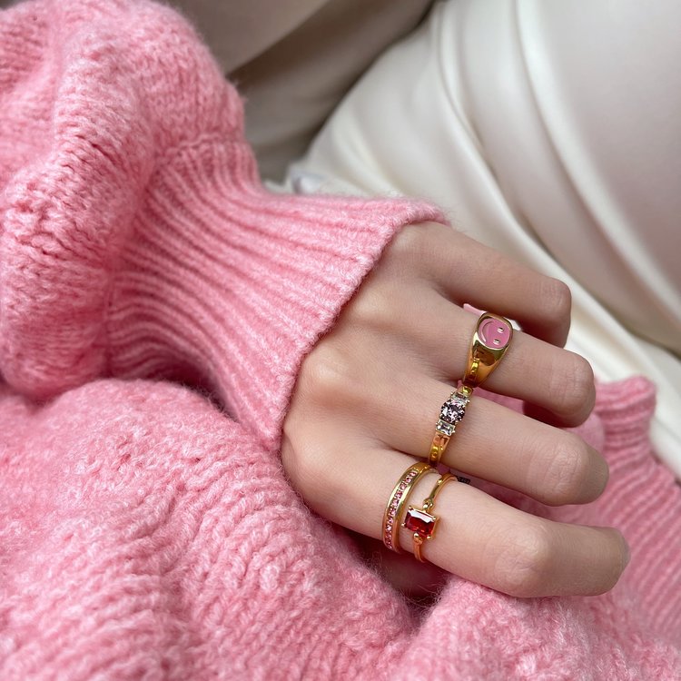 Gold Gem Stone Ring / Pink