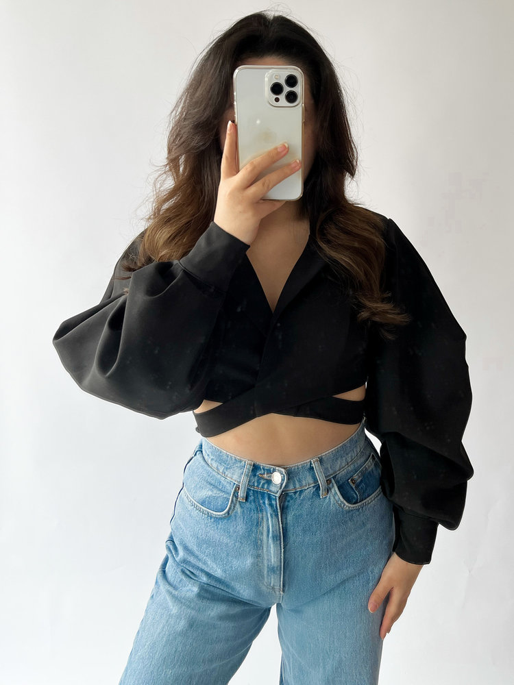 Nicci Blazer Wrap Top / Black