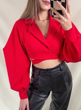 Nicci Blazer Wrap Top / Red