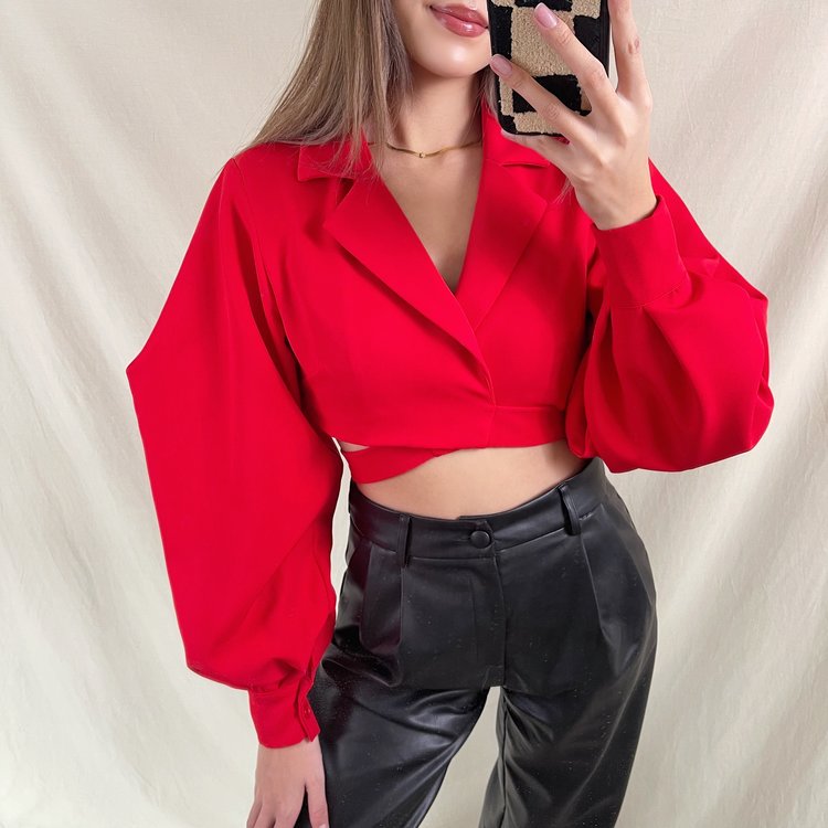 Nicci Blazer Wrap Top / Red