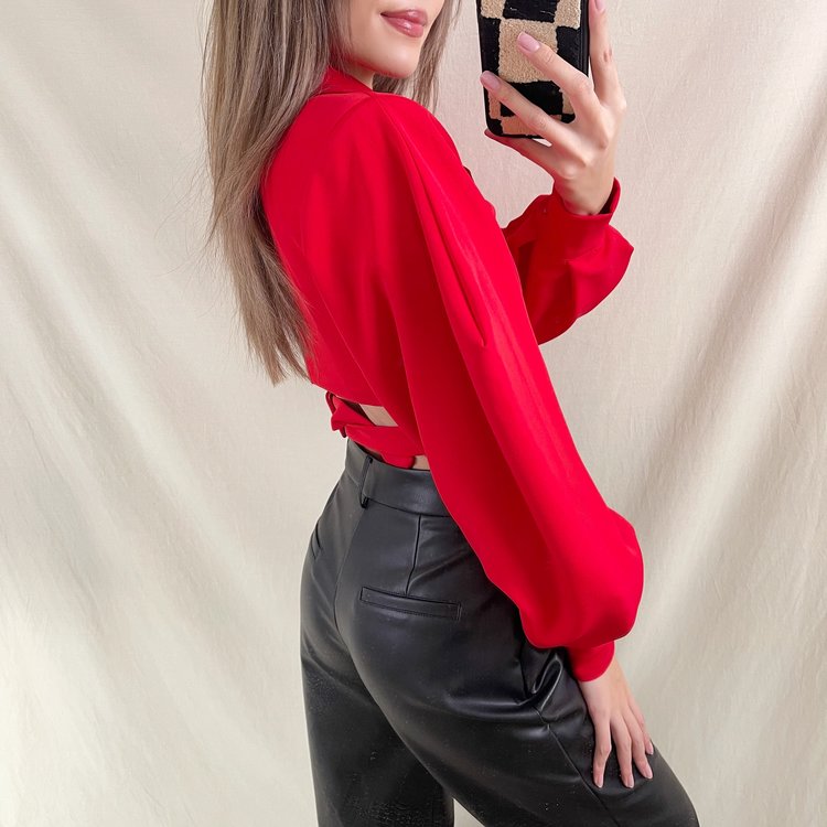 Nicci Blazer Wrap Top / Red