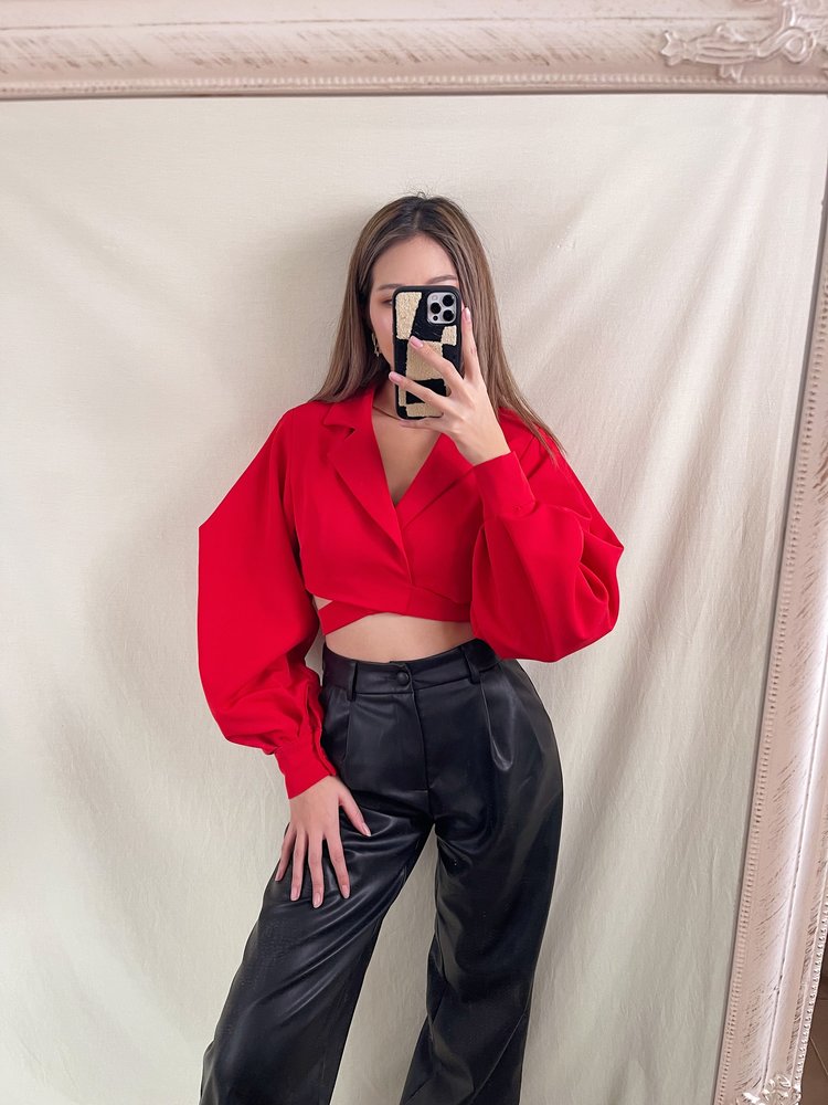 Nicci Blazer Wrap Top / Red