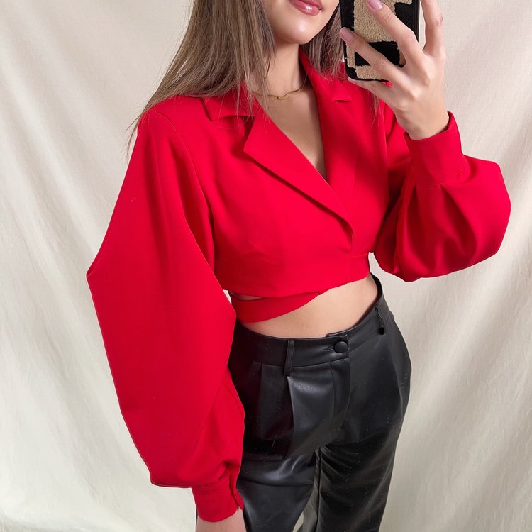 Nicci Blazer Wrap Top / Red