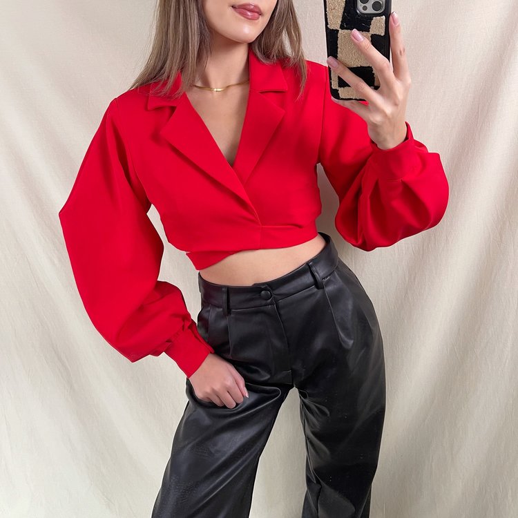 Nicci Blazer Wrap Top / Red
