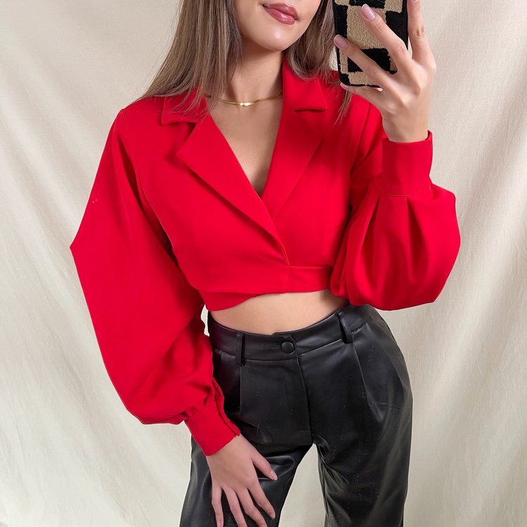 Nicci Blazer Wrap Top / Red