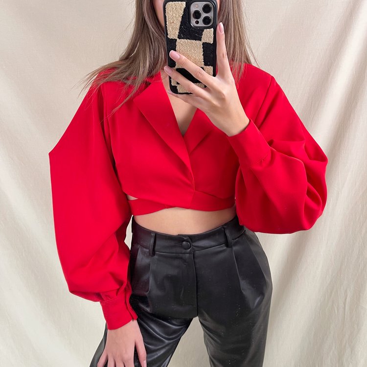 Nicci Blazer Wrap Top / Red
