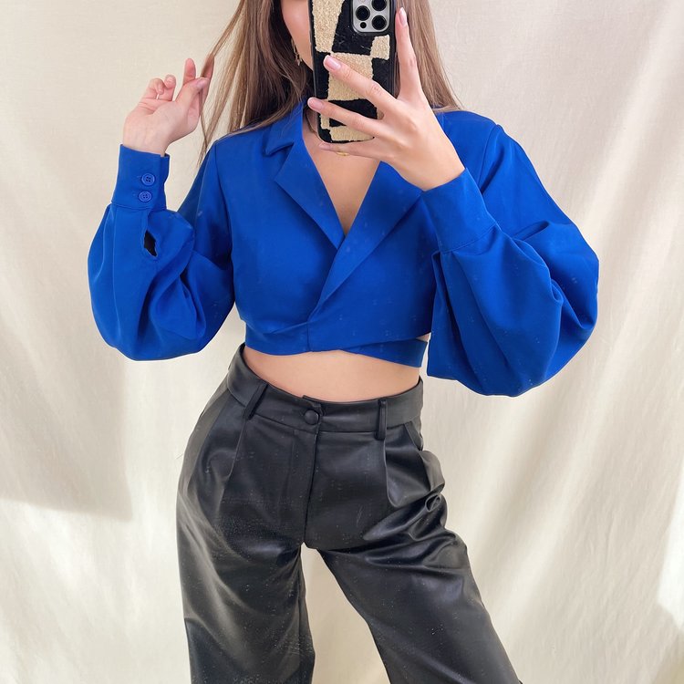 Nicci Blazer Wrap Top / Cobalt Blue