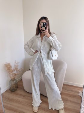 Talia Pleated Silk Two Piece / Ecru