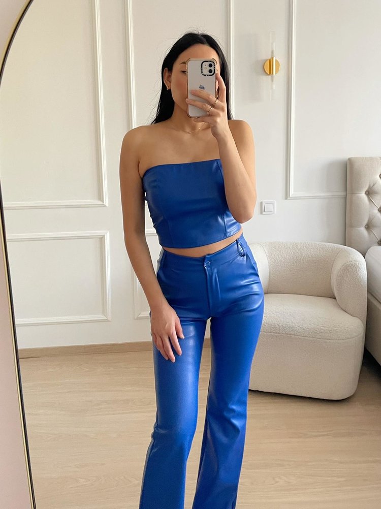 Mika  Faux Leather Tube Top / Cobalt Blue