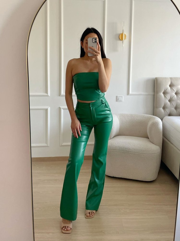 Mika  Faux Leather Tube Top / Dark Green