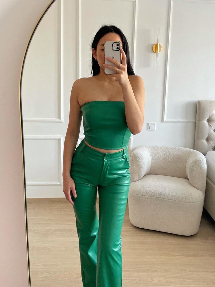 Mika  Faux Leather Tube Top / Dark Green