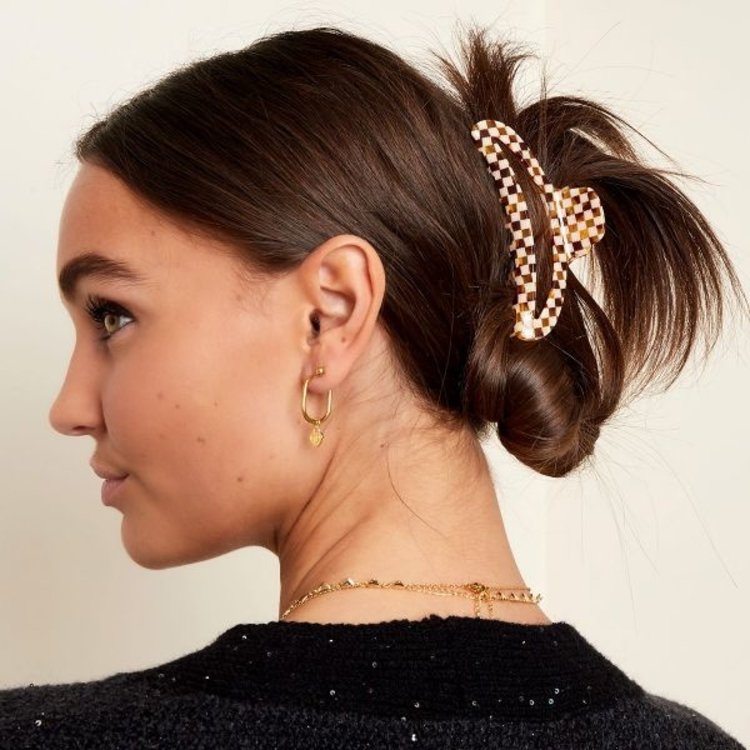 Tess Checked Hair Claw / Black