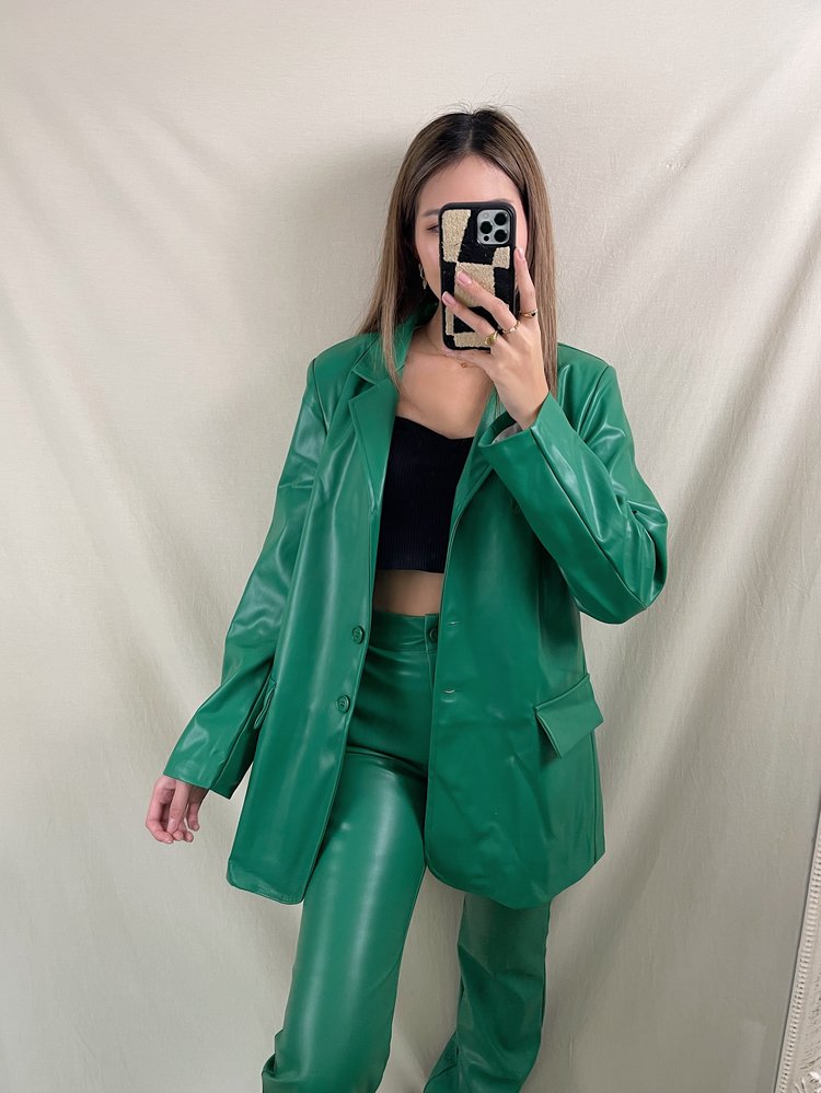 Giada Vegan Leather Blazer / Dark Green