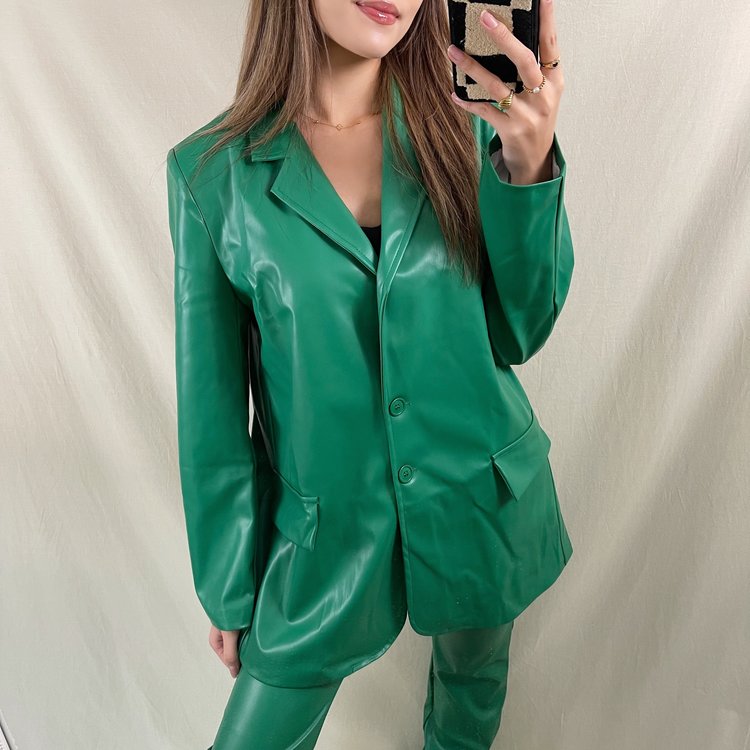 Giada Vegan Leather Blazer / Dark Green