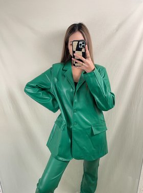 Giada Vegan Leather Blazer / Dark Green