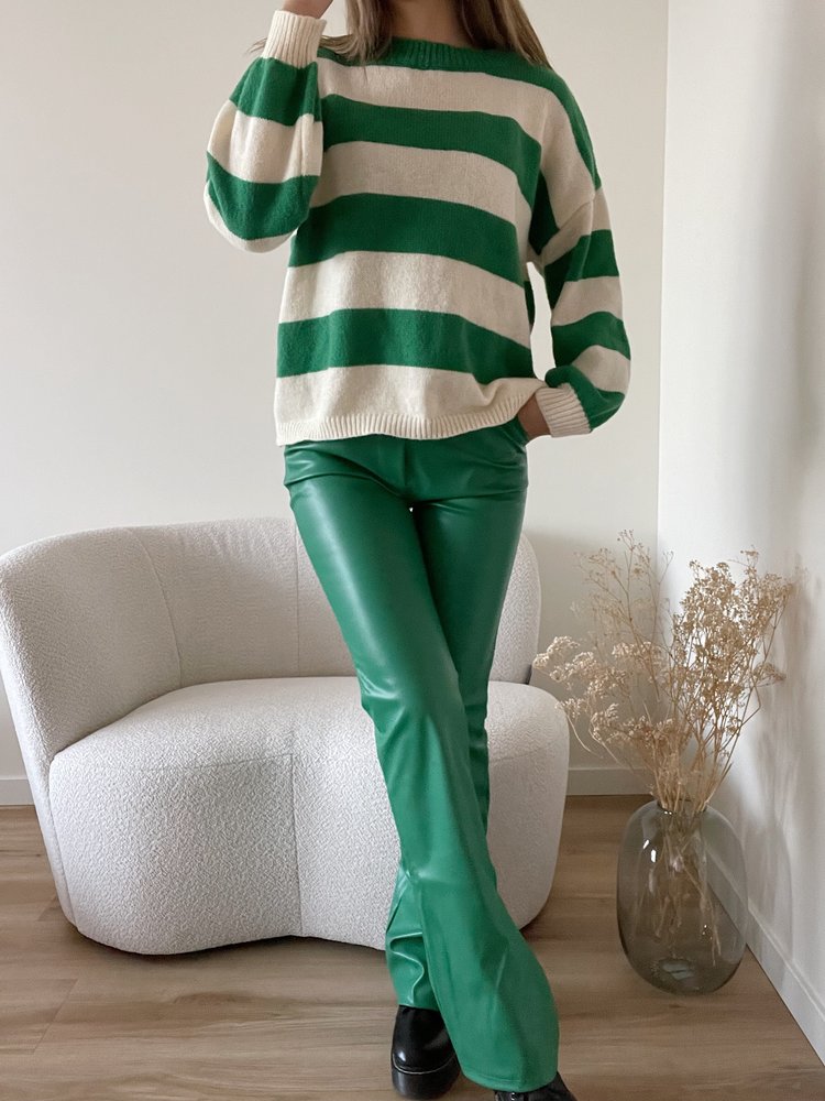 Khai Faux Leather Flared Trousers / Dark Green