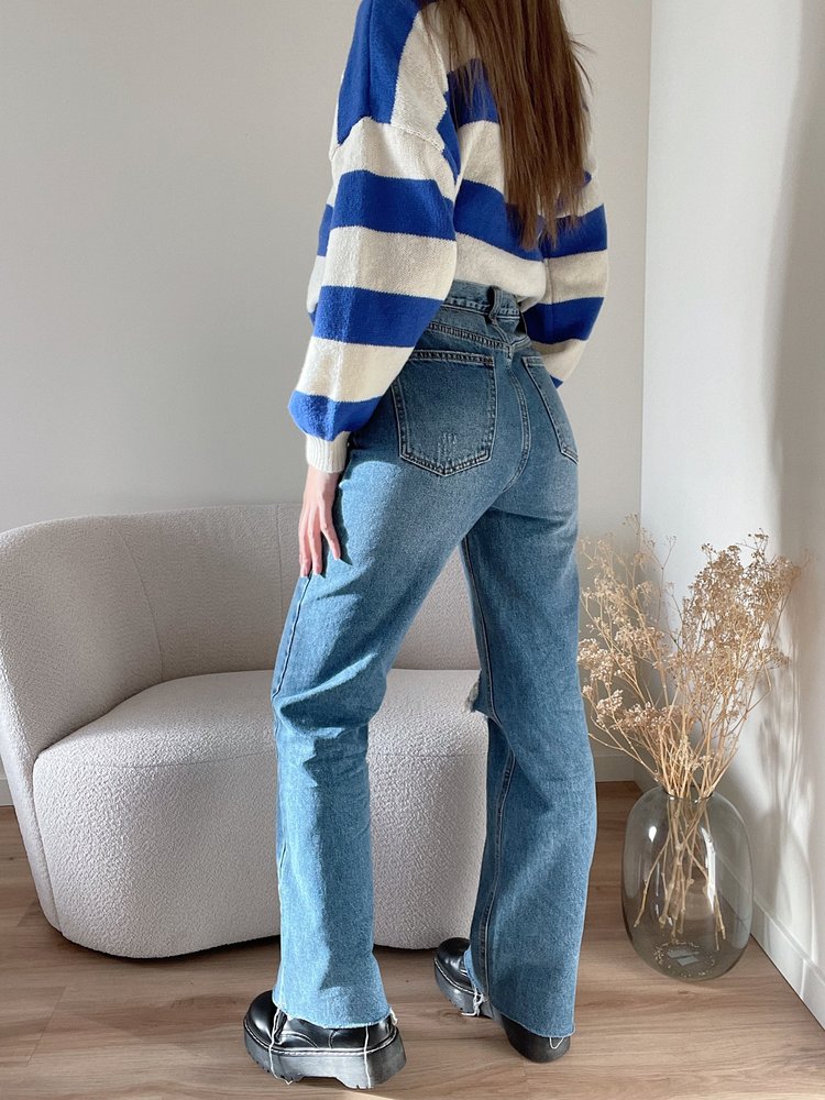 Xenia Ripped Wide Leg Jeans / Mid Blue