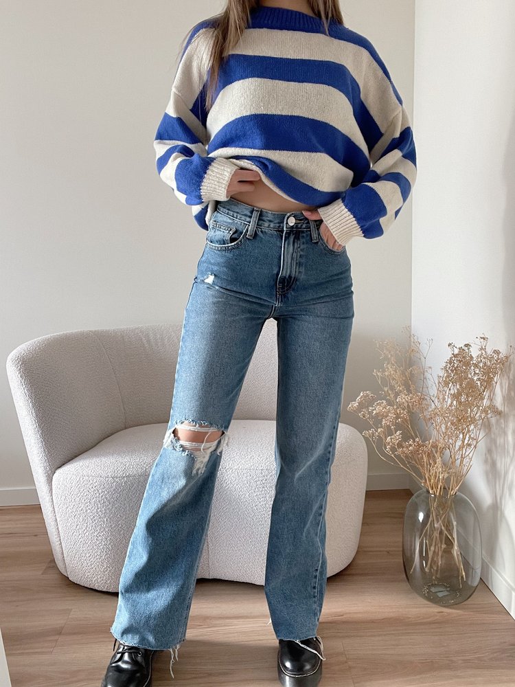 Xenia Ripped Wide Leg Jeans / Mid Blue