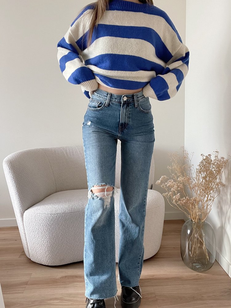 Xenia Ripped Wide Leg Jeans / Mid Blue