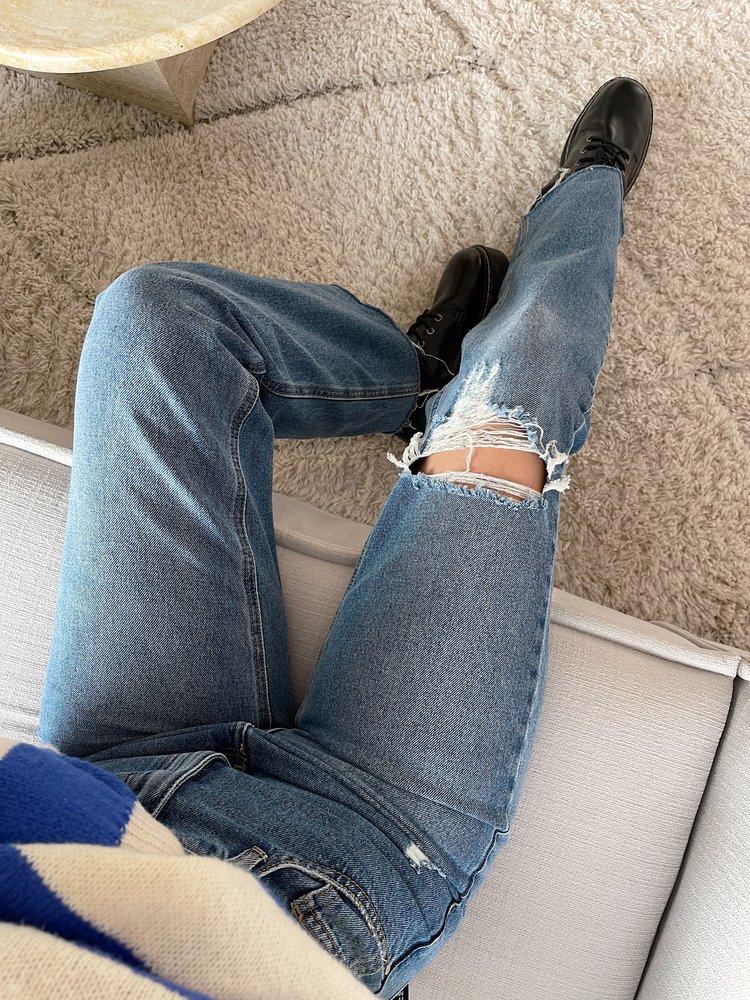 Xenia Ripped Wide Leg Jeans / Mid Blue