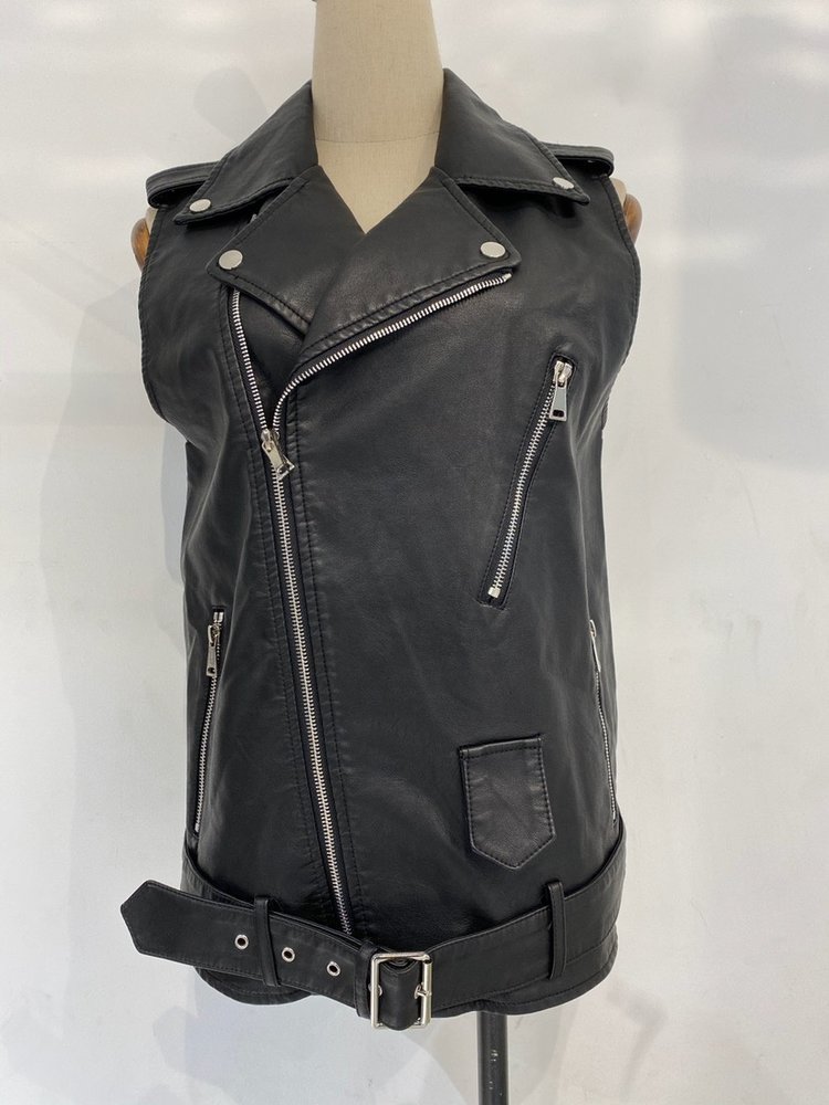 Zanthia Faux Leather Biker Gilet / Black