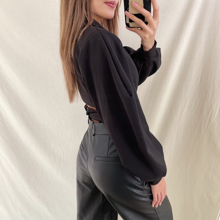 Nicci Blazer Wrap Top / Black