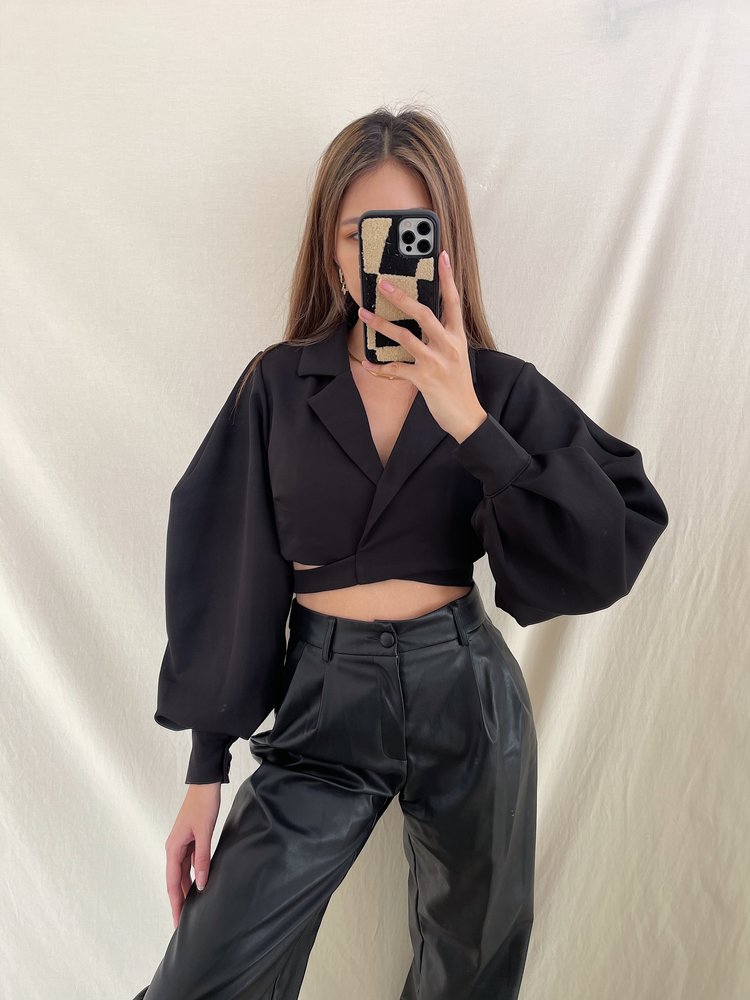 Nicci Blazer Wrap Top / Black