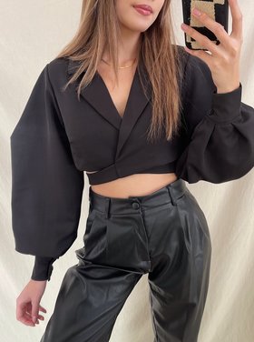 Nicci Blazer Wrap Top / Black
