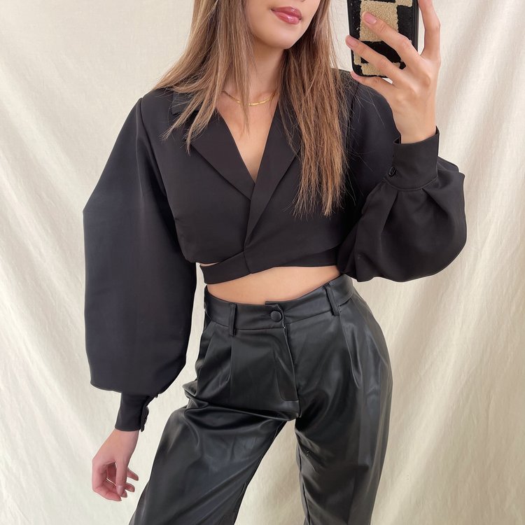 Nicci Blazer Wrap Top / Black