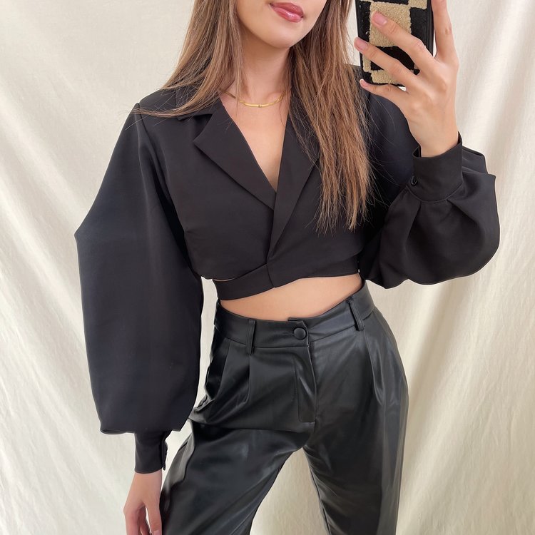 Nicci Blazer Wrap Top / Black