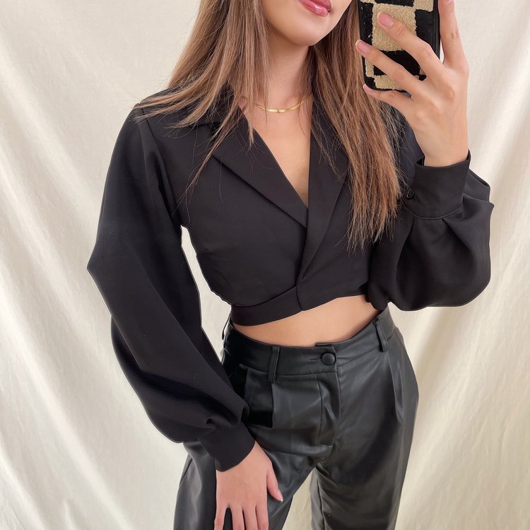 Nicci Blazer Wrap Top / Black