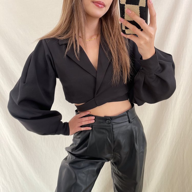 Nicci Blazer Wrap Top / Black