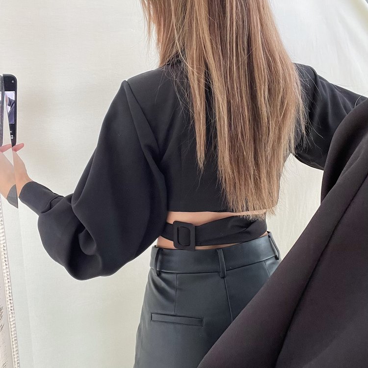 Nicci Blazer Wrap Top / Black