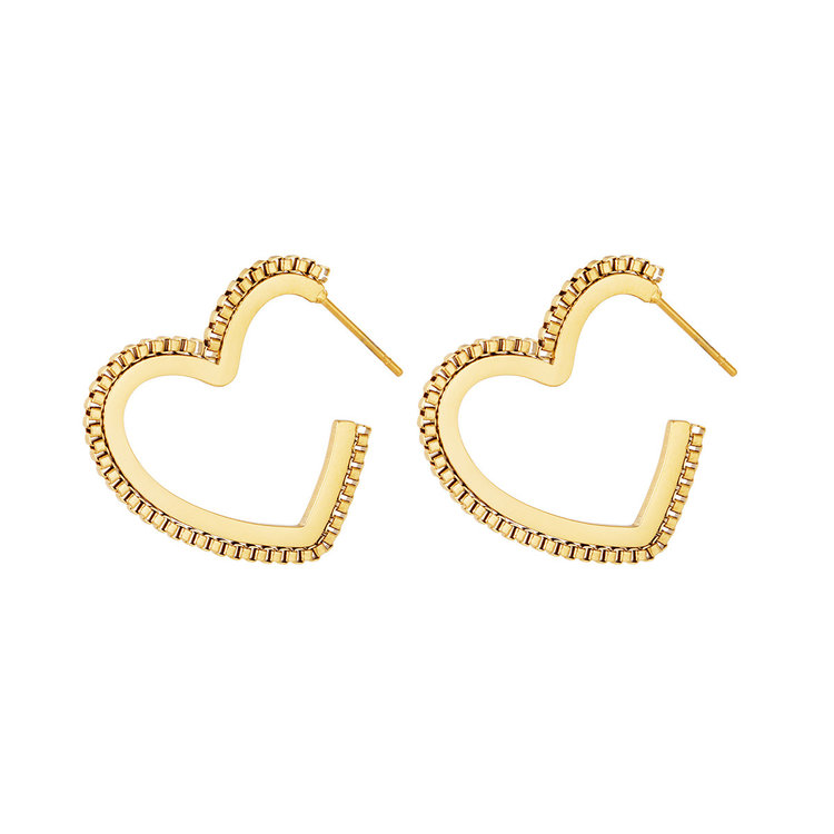 Gold Heart Shackle Hoop Earrings