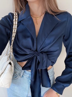 Yanis Satin Tie Top / Navy