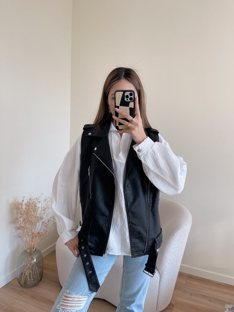 Zanthia Faux Leather Biker Gilet / Black
