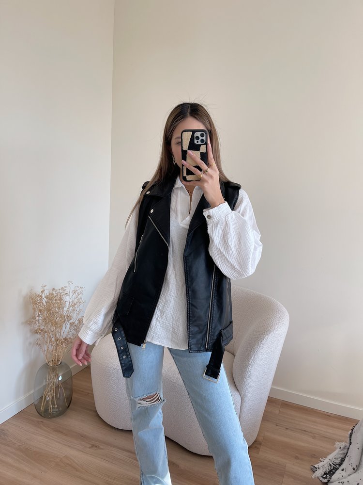 Zanthia Faux Leather Biker Gilet / Black