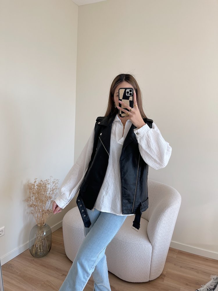 Zanthia Faux Leather Biker Gilet / Black