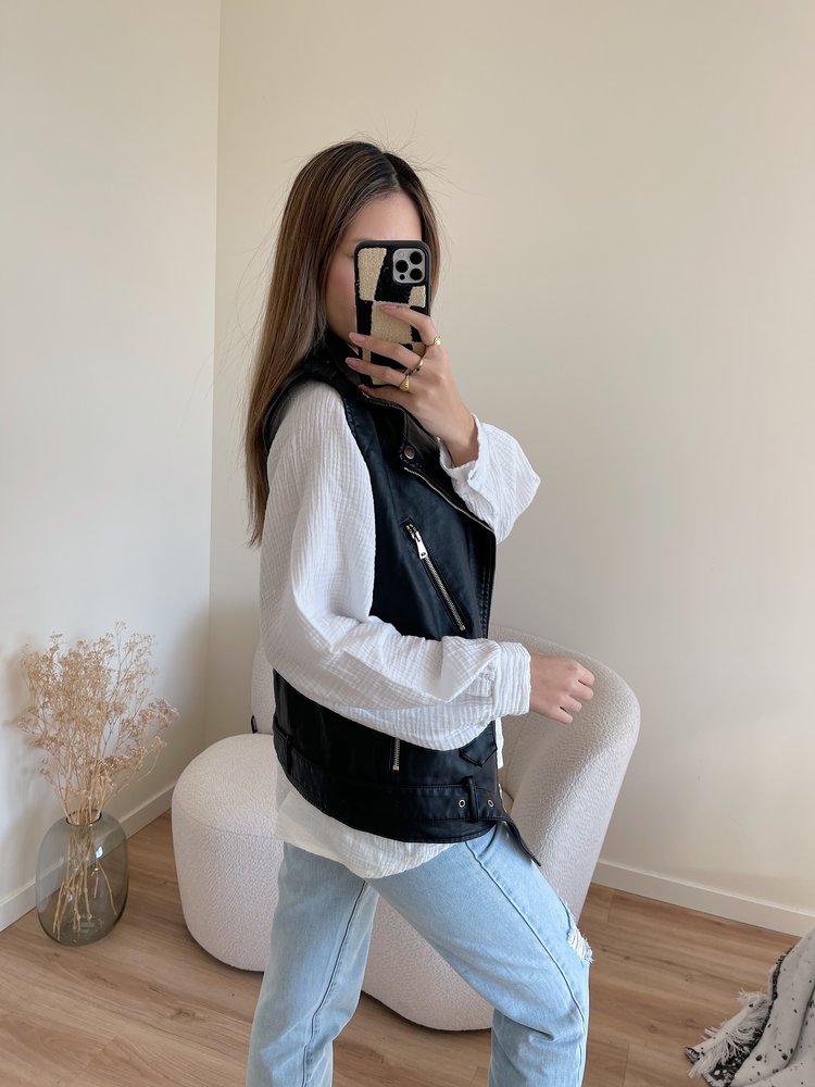 Zanthia Faux Leather Biker Gilet / Black