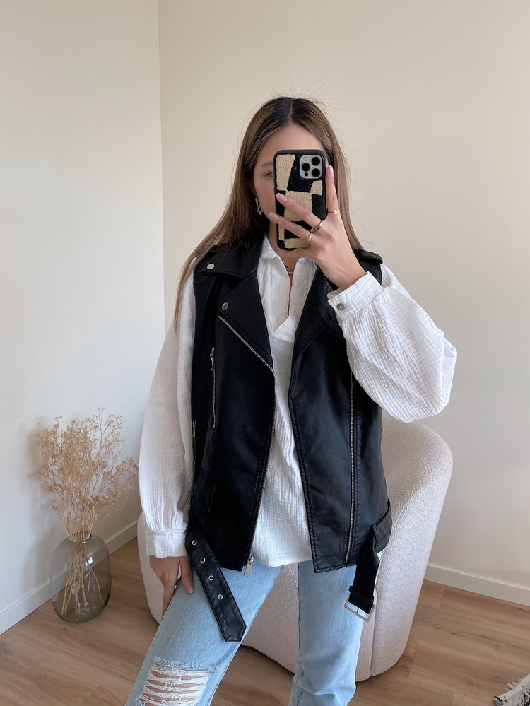 Zanthia Faux Leather Biker Gilet / Black