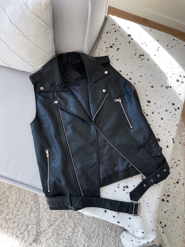 Zanthia Faux Leather Biker Gilet / Black
