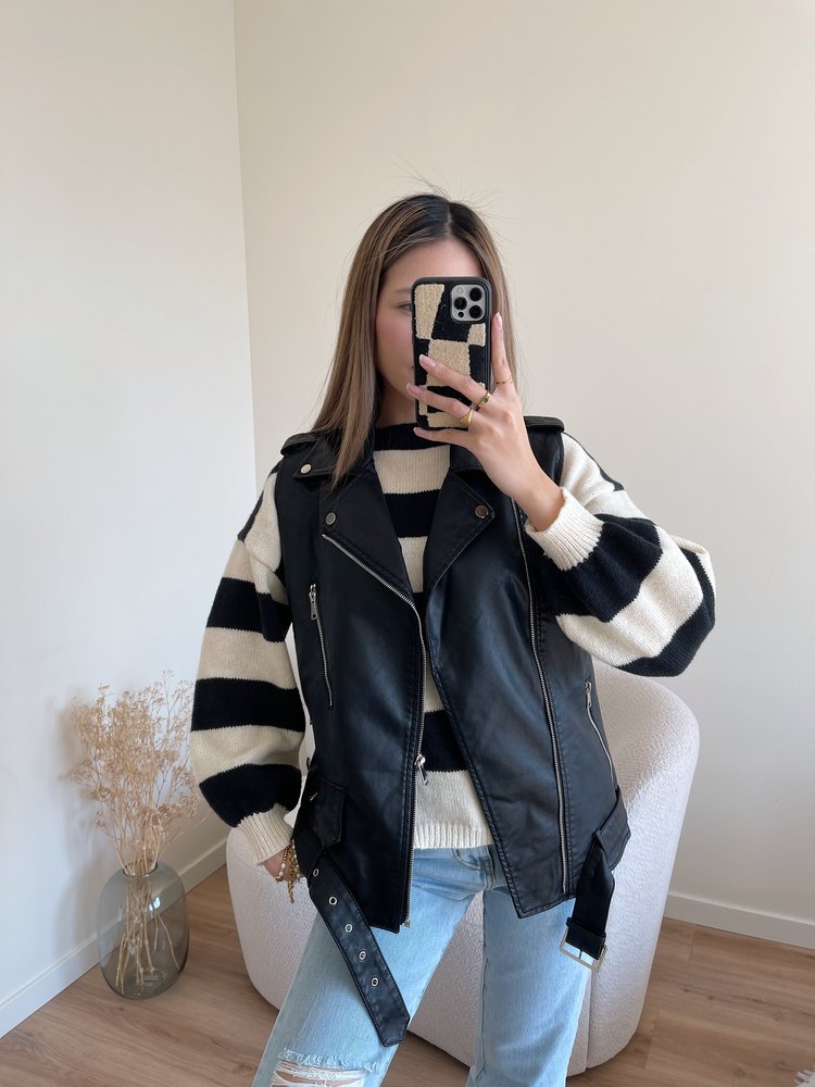 Zanthia Faux Leather Biker Gilet / Black