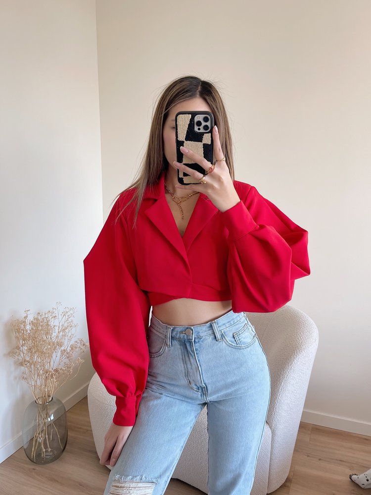 Nicci Blazer Wrap Top / Red