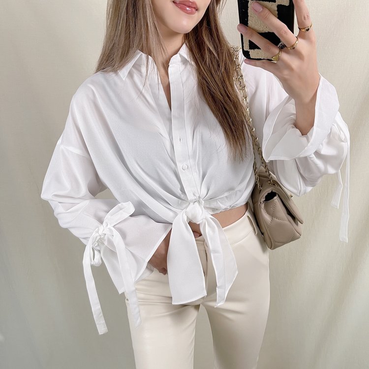 Julea Bow Tie Cropped Blouse / White