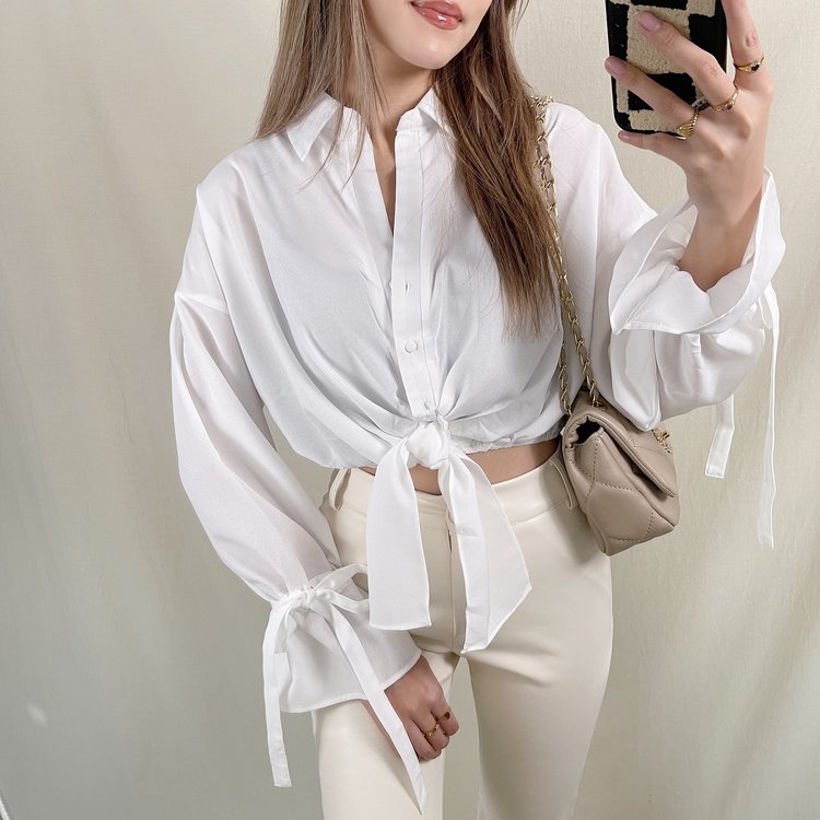 Julea Bow Tie Cropped Blouse / White