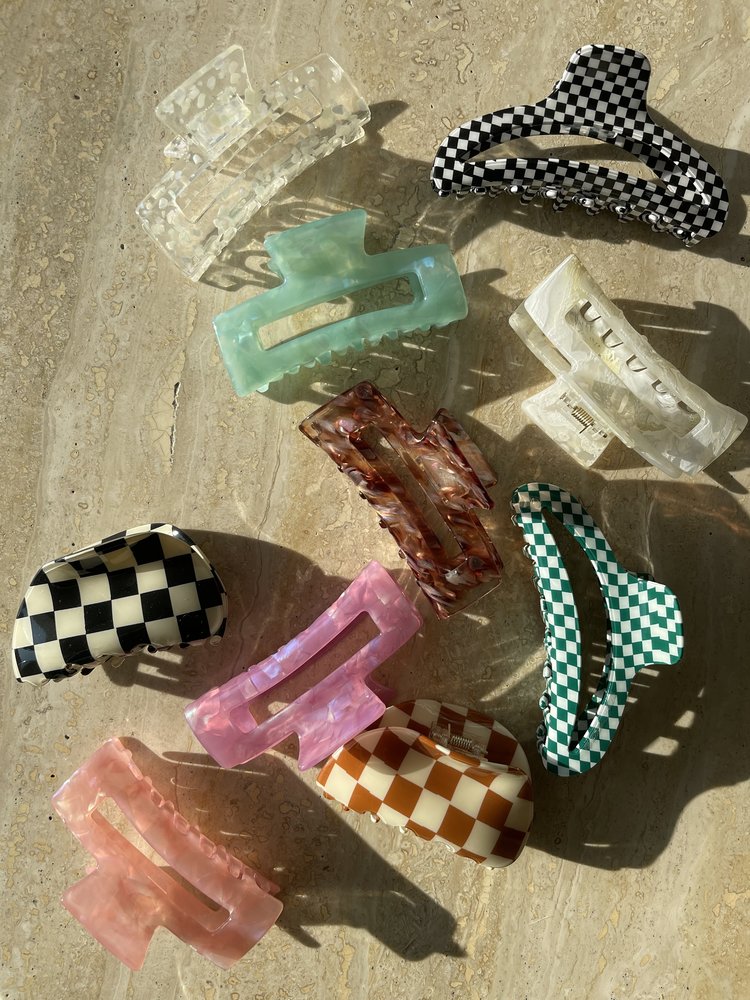 Tess Checked Hair Claw / Green