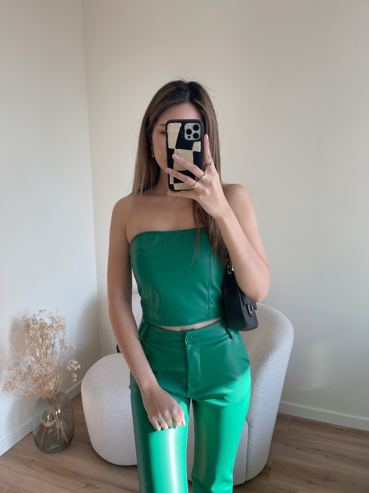 Mika  Faux Leather Tube Top / Dark Green