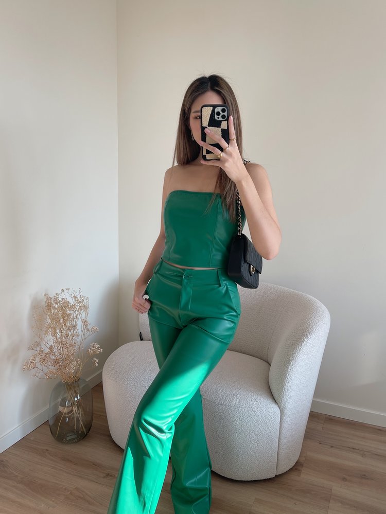 Mika  Faux Leather Tube Top / Dark Green
