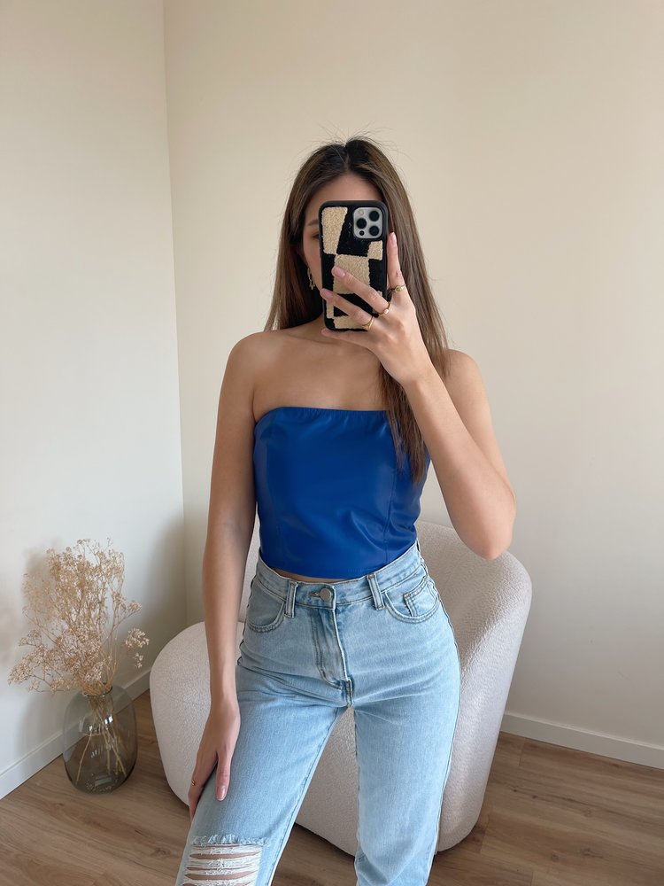 Mika  Faux Leather Tube Top / Cobalt Blue